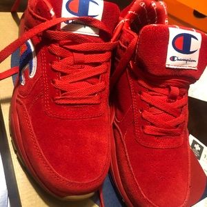 Worn twice red suede champion sneakers size 6